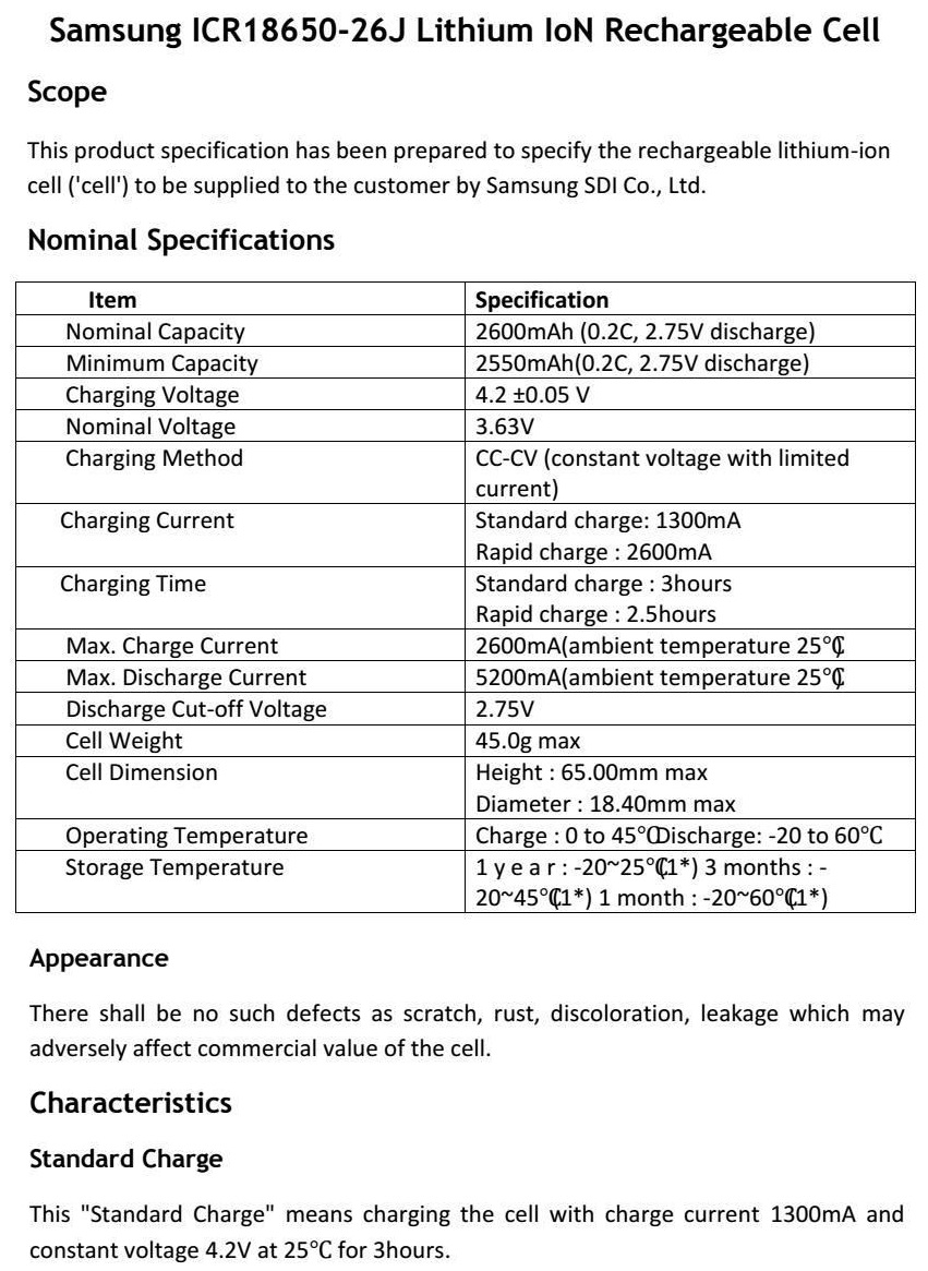 Samsung ICR18650-26J 18650 2600mAh