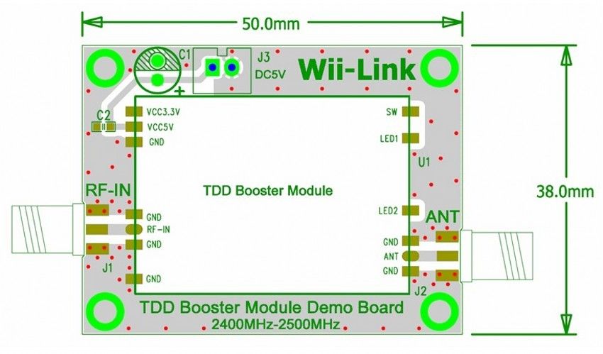 Wii-link WiFi zesilovač signálu 2400MHz-2500MHz TDD booster board with module XQ-02A
