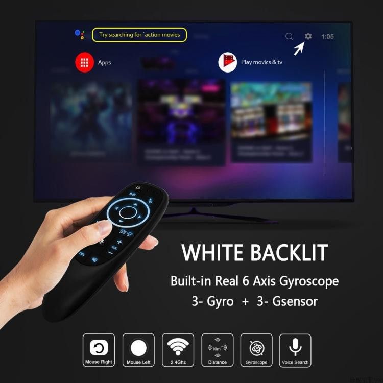 G10s air mouse univerzální dálkový ovladač 2.4GHz USB s gyroskopem a podsvícený, briv