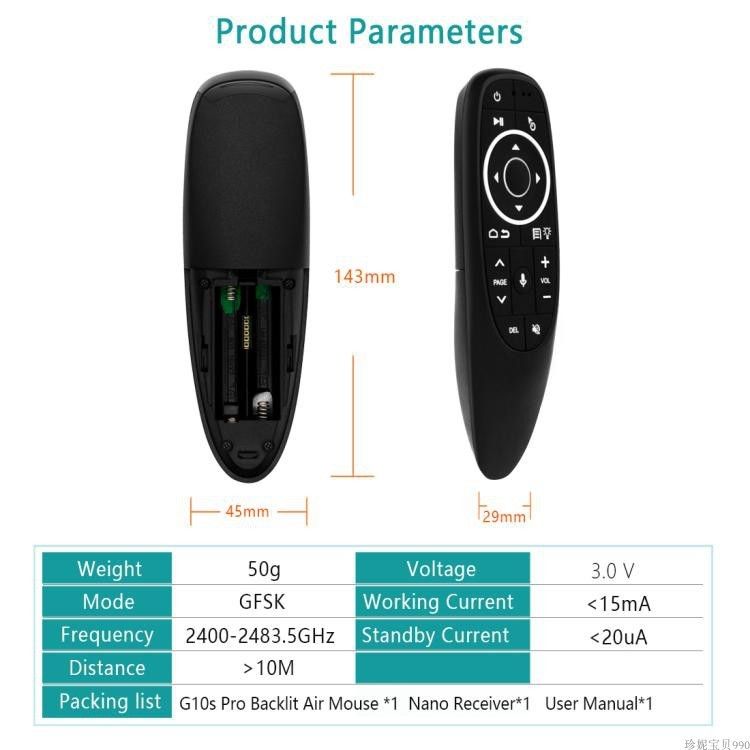 G10s air mouse univerzální dálkový ovladač 2.4GHz USB s gyroskopem a podsvícený, briv