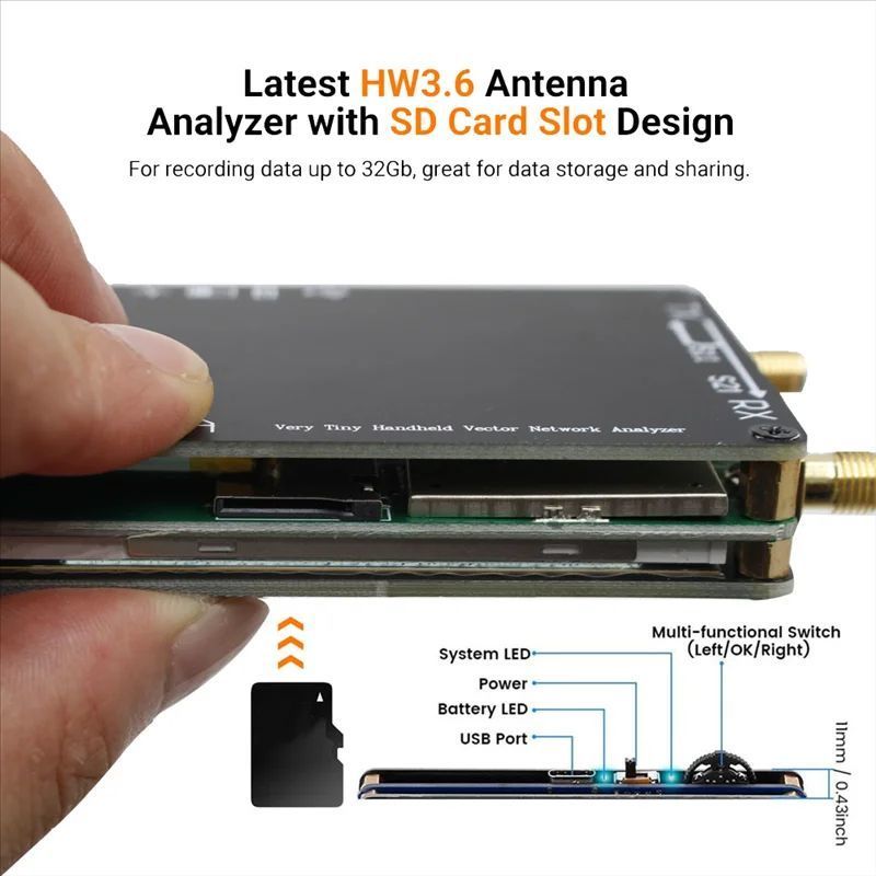 NanoVNA-H 50kHz-900MHz přenosný vektorový síťový analyzátor, briv