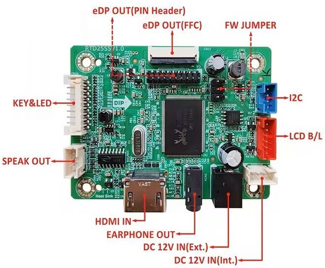 RTD2555 univerzální eDP TFT displej s audio ovládáním, briv