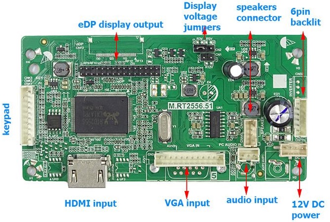 M.RT2556.51 univerzální eDP TFT displej ovládací deska s audio vstupem