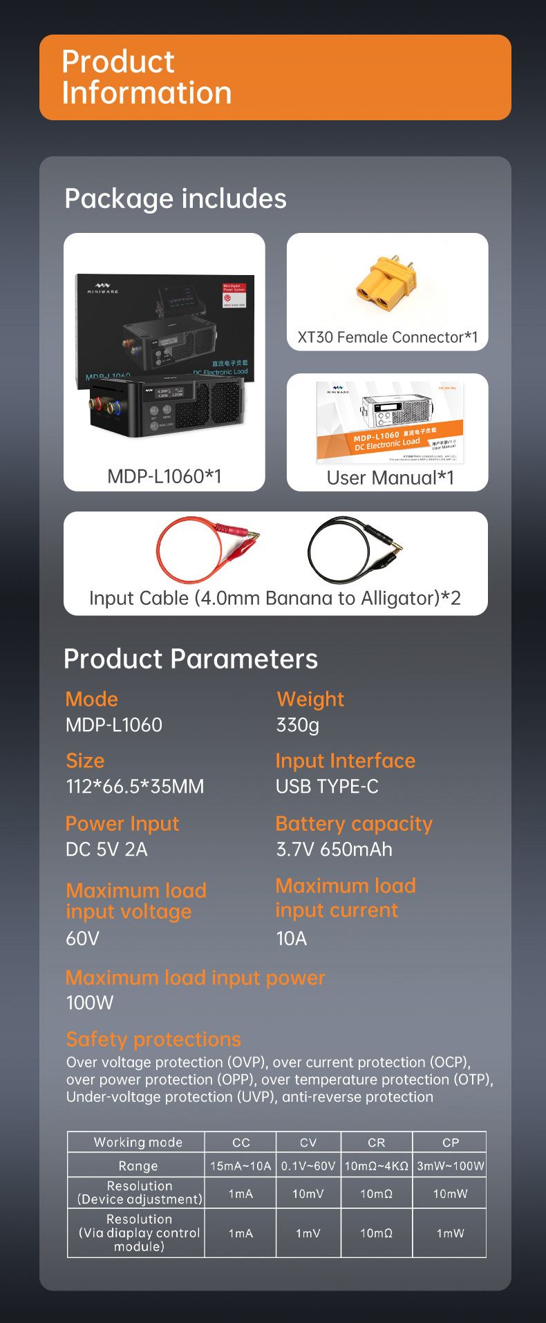 MDP-L1060 DC elektronická zátěž