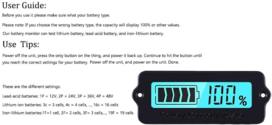 LY6N 12V-48V LCD indikátor stavu baterie, panelový