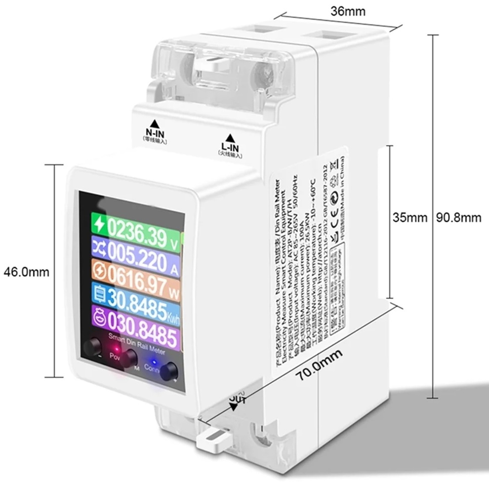 AT2P Tuya WIFI Chytrý Vypínač a Měřič Energie AC 220V 100A, briv