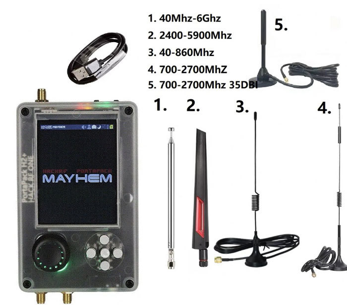Portapack H2 + HackRF – Sada s 5 anténami, briv