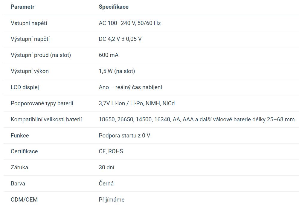 Nabíječka Lithiových Baterií, LCD, 220V, briv