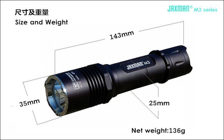 Výkonná svítilna Jaxman M3 s vysoce kvalitními originálními LED čipy od CREE USA a Nichia Japan