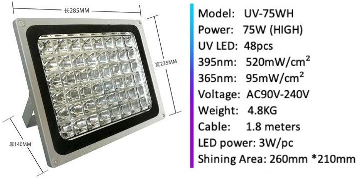 365nm UV LED 8W/10W/20W/30W/35W/50W/75W  lampa pro vytvrzování lepidla