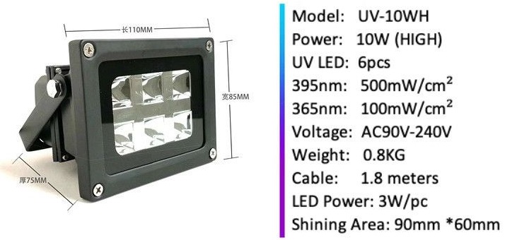 365nm UV LED 8W/10W/20W/30W/35W/50W/75W  lampa pro vytvrzování lepidla