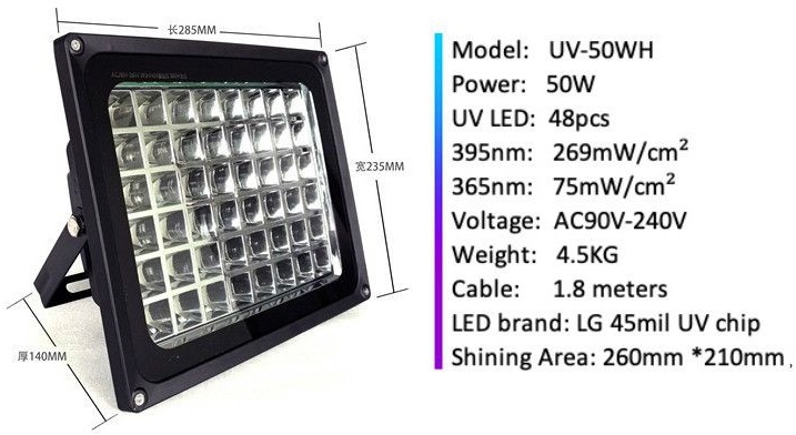 365nm UV LED 8W/10W/20W/30W/35W/50W/75W  lampa pro vytvrzování lepidla