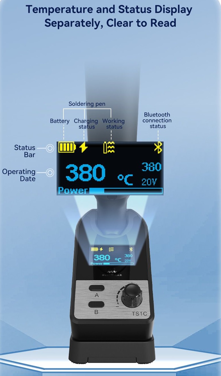 TS1C bezšňůrová digitální programovatelná pájecí stanice s displejem OLED  