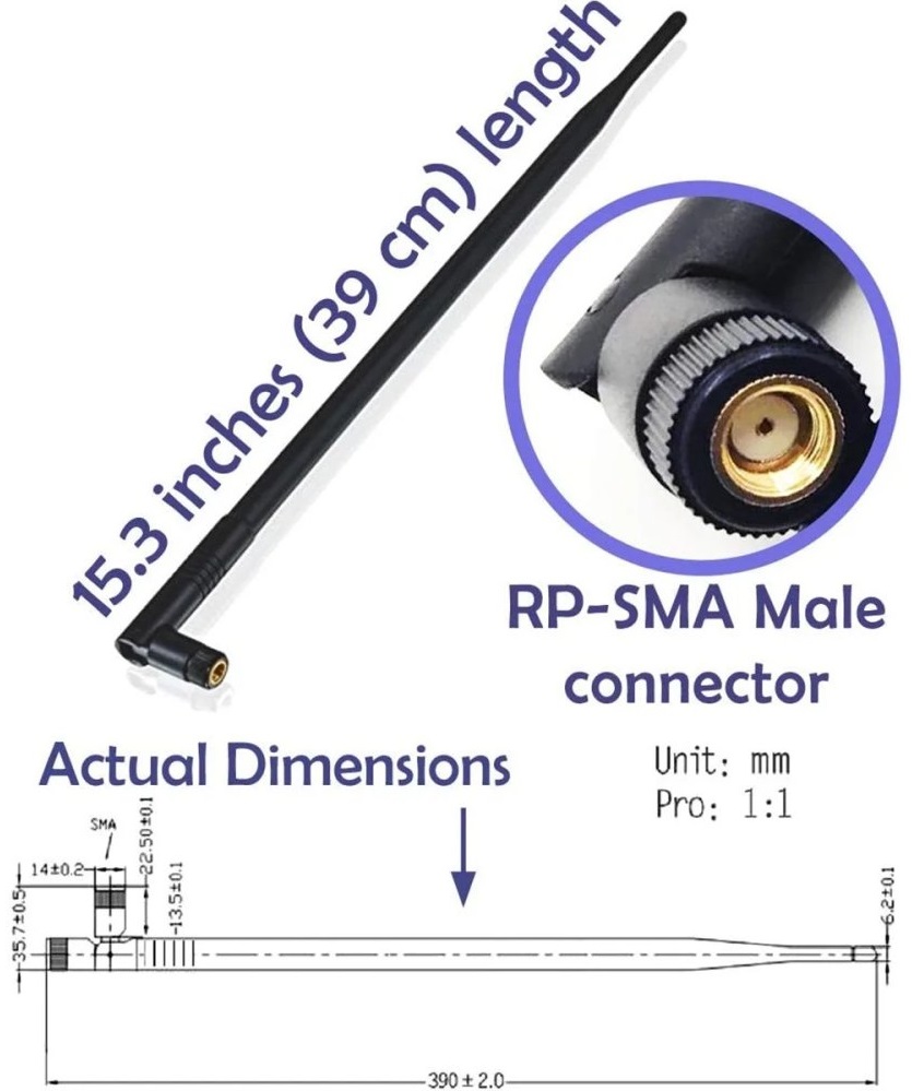 2.4/5GHz, 9dbi, 390mm WiFi anténa, briv
