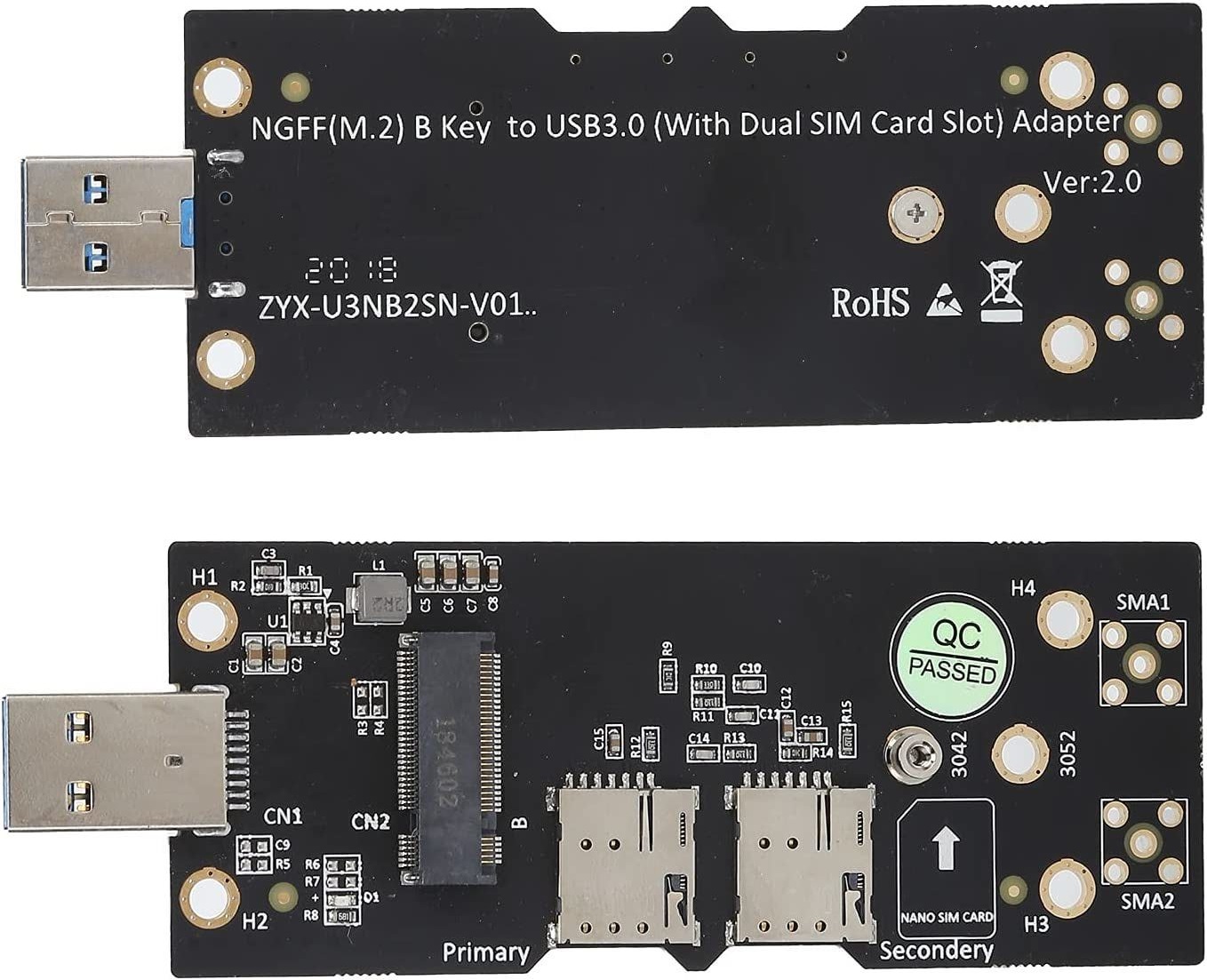  M.2 NGFF Key B na USB 3.0 adaptér s 6pinovým slotem pro dvě SIM karty