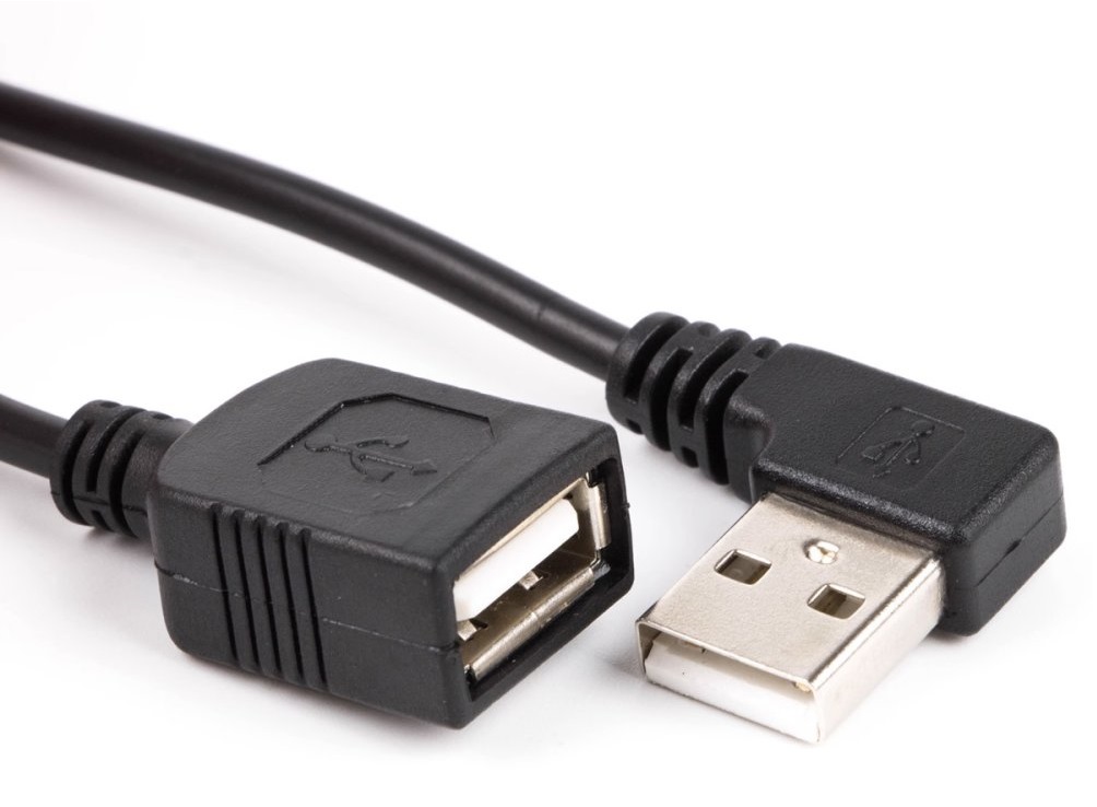 USB 2.0 prodlužovací kabel typ A-A M ve tvaru L, 20cm, pravý, briv