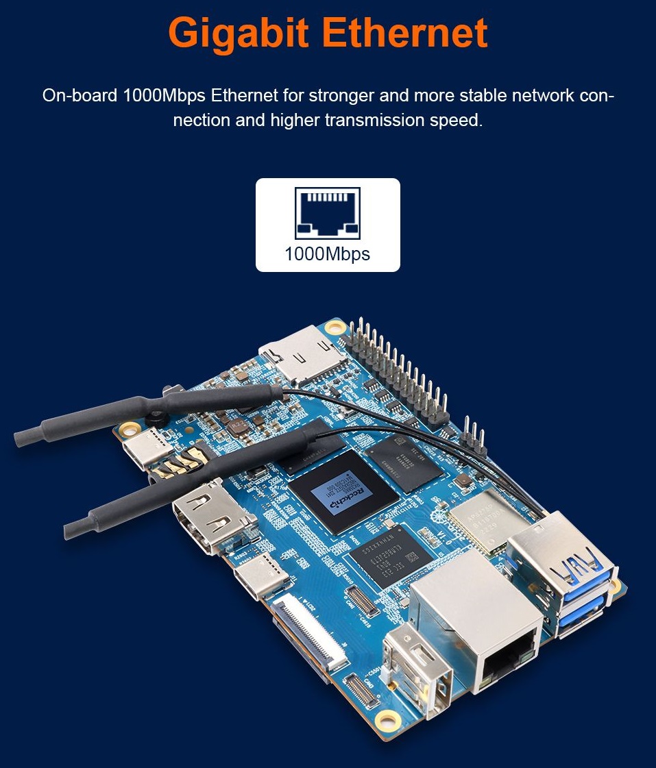 Orange Pi 5B je open-source jednodeskový počítač s gigabitovým Ethernetem, s Wi-Fi6 a a integrovanou pamětí eMMC