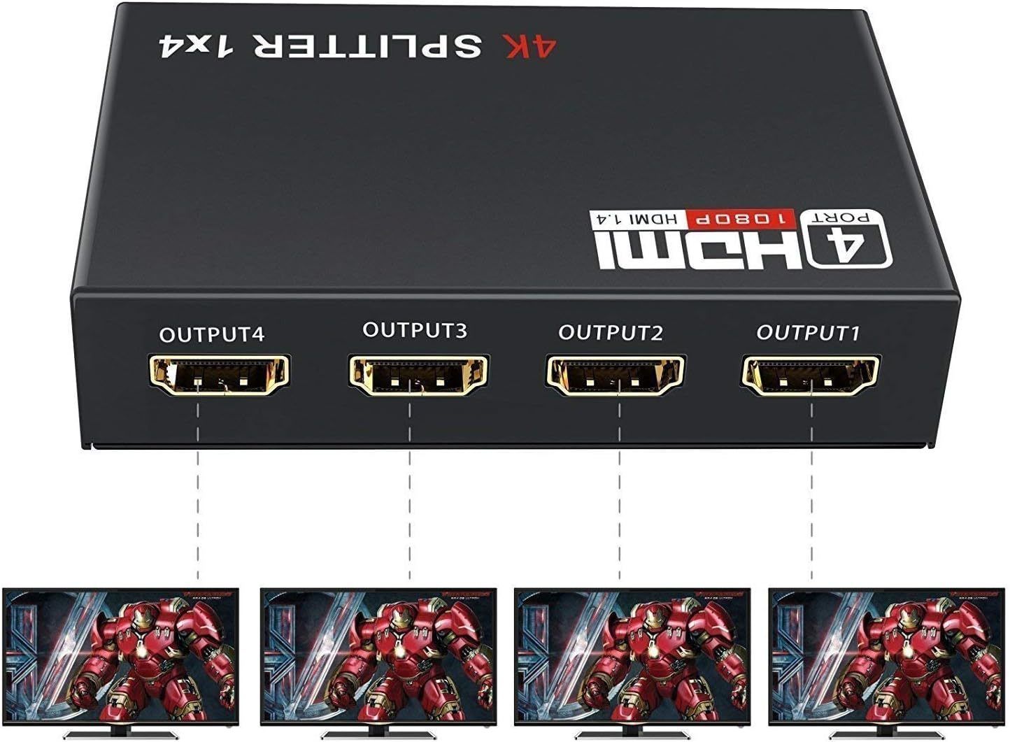 HDMI splitter 1-4 portů, kovový, bez napájecím adaptérem