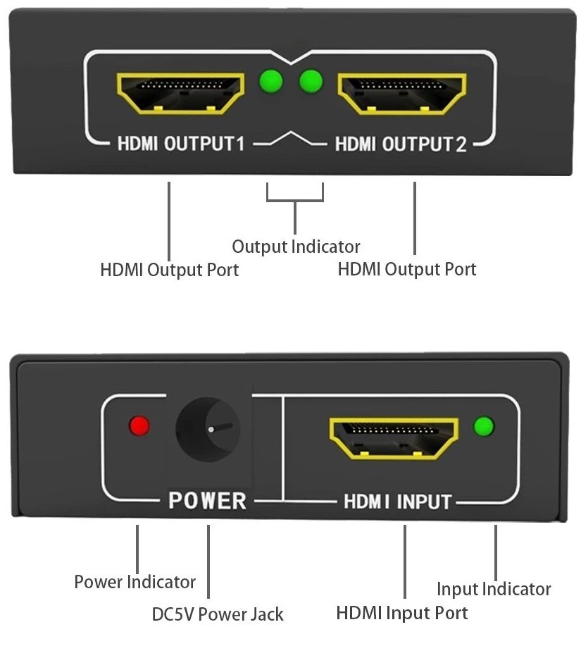 HDMI splitter 1-2 portů, kovový, bez napájecím adaptérem