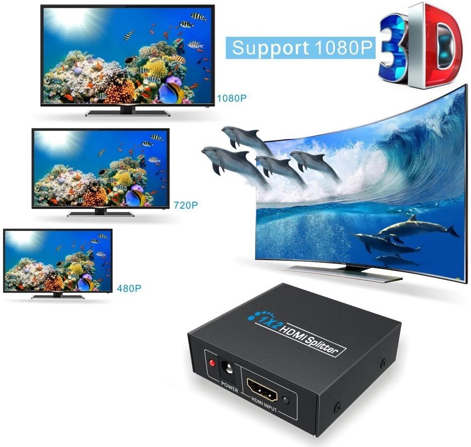 HDMI splitter 1-2 portů, kovový, bez napájecím adaptérem