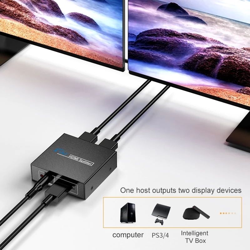 HDMI splitter 1-2 portů, kovový, bez napájecím adaptérem