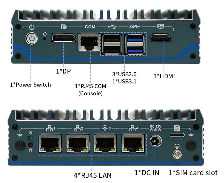 N1241 Průmyslové Mini PC Barebone Fanless N100, briv