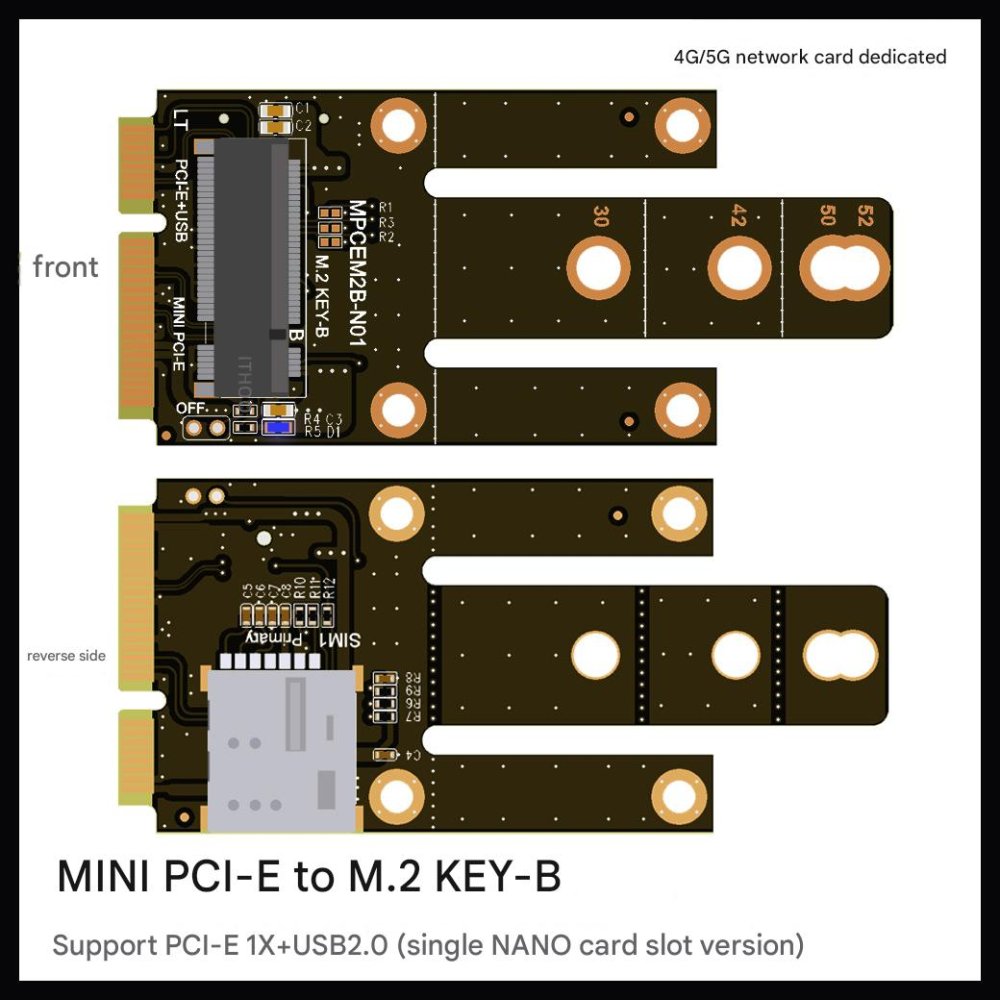 MPCEM2B-N01 mPCI-E na M.2 KEY-B adaptér, briv