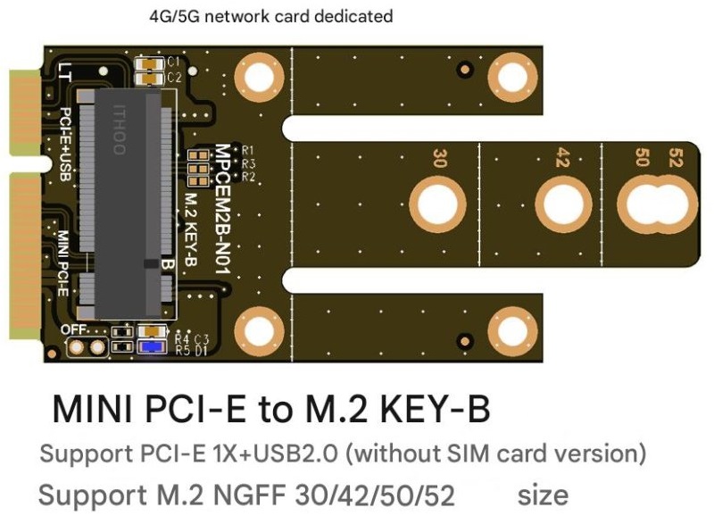 MPCEM2B-N01 mPCI-E na M.2 KEY-B adaptér, briv
