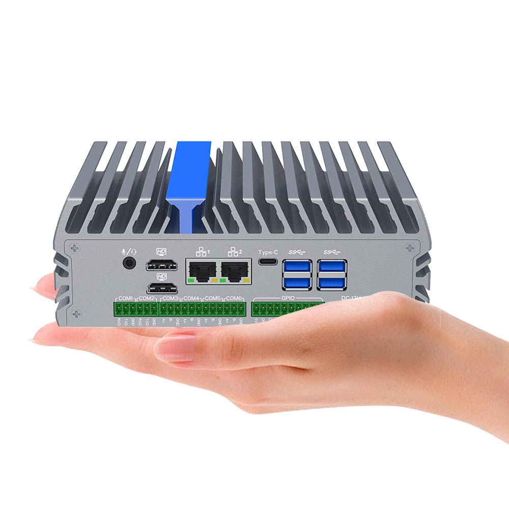 IEXP-322 průmyslové PC, Intel N100, DDR5, 2× 2.5G LAN, 6× COM, briv