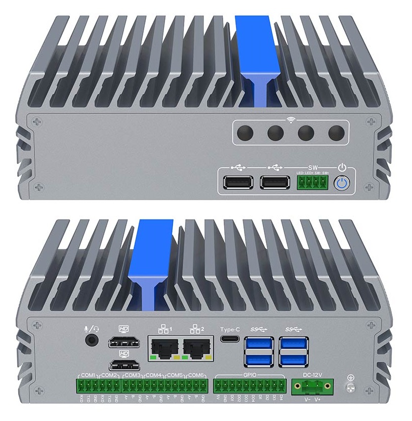 IEXP-522 průmyslový počítač, 2× 2.5G LAN, 6× COM, fanless, briv