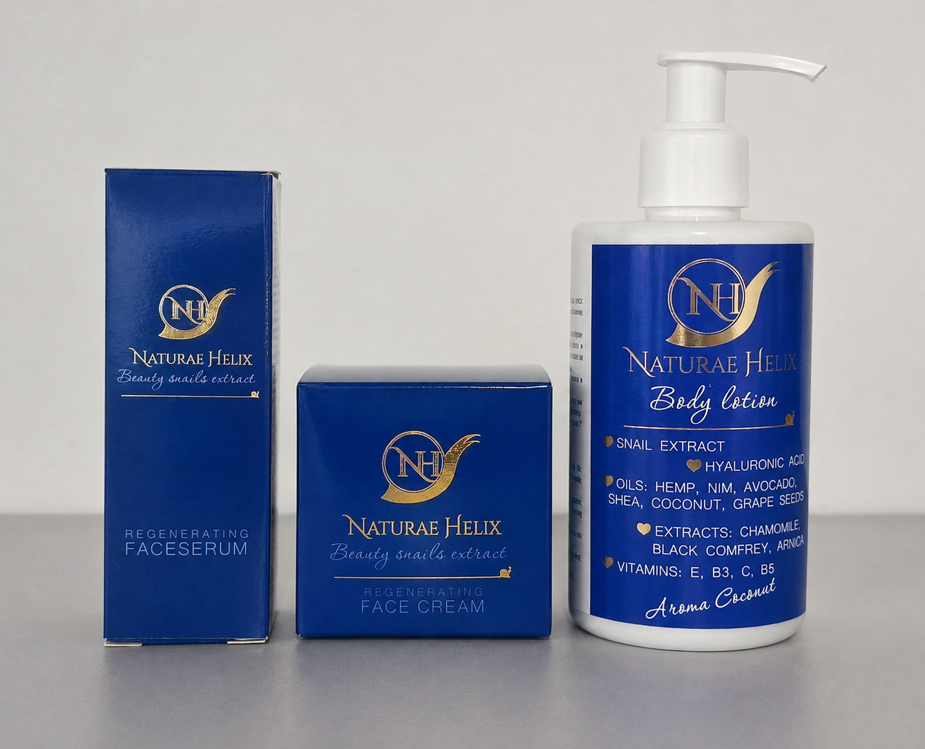 Naturae Helix Snail Skincare Set with Hyaluronic Acid – Serum, Face Cream & Body Lotion
