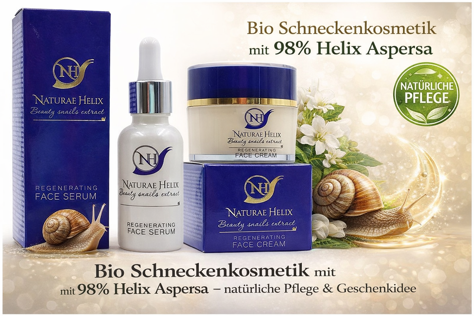 Bio Schneckenkosmetik mit 98% Helix Aspersa – natürliche Pflege für strahlende Haut & perfekte Geschenkidee