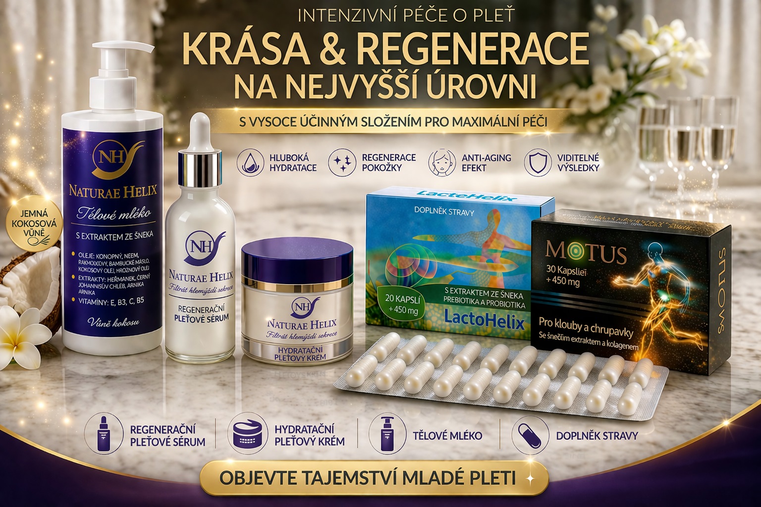 Šnečí pleťová kosmetika a doplňky stravy Naturae Helix – regenerace, hydratace a anti-aging péče o pleť