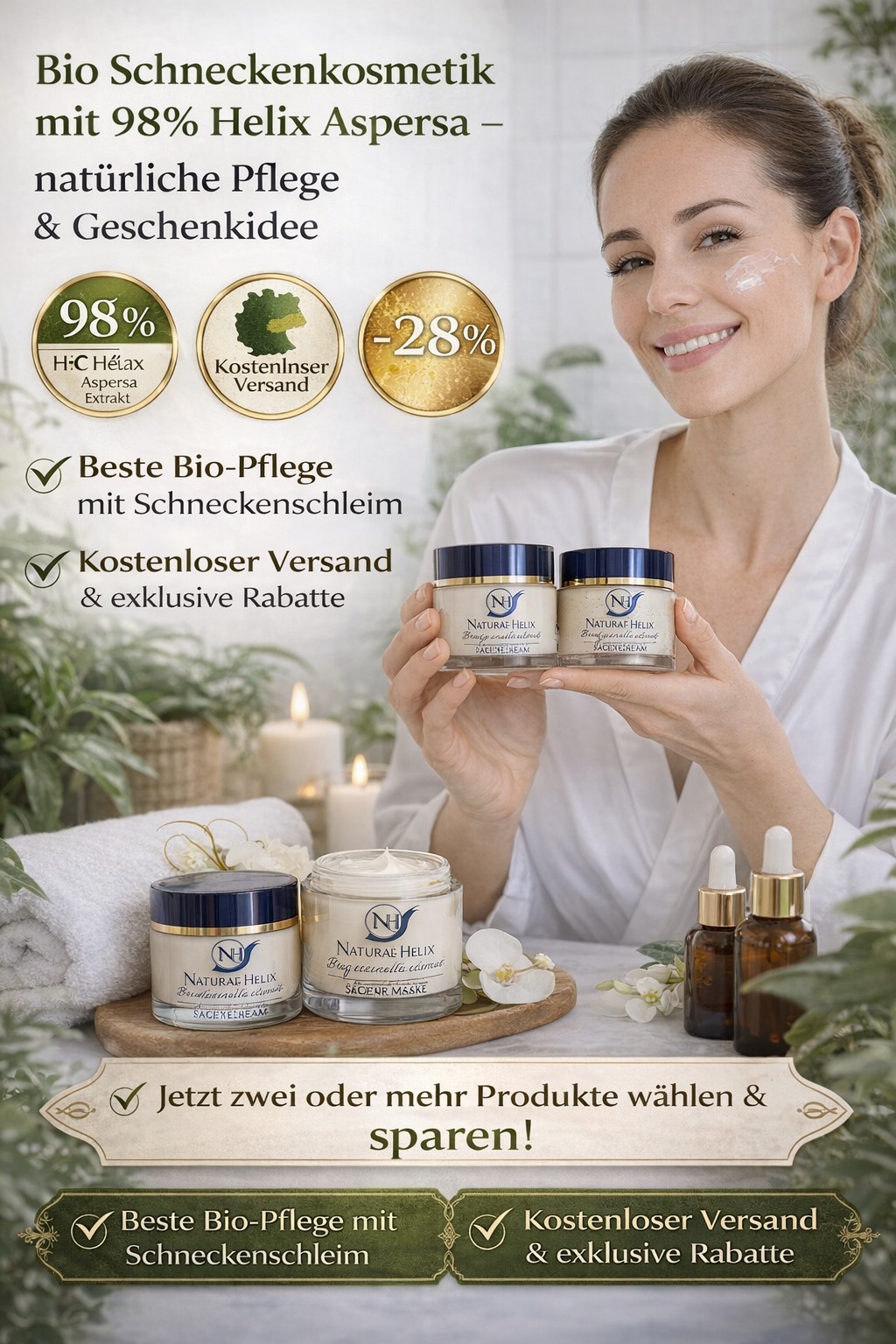 Naturae Helix Schneckenkosmetik mit 98% Helix Aspersa – natürliche Hautpflege für Hautregeneration und Feuchtigkeit Naturae Helix Schneckenschleim Hautpflege mit 98% Helix Aspersa Extrakt – natürliche Schneckenkosmetik Gesichtscreme für Hautregeneration, Feuchtigkeit und Anti-Aging