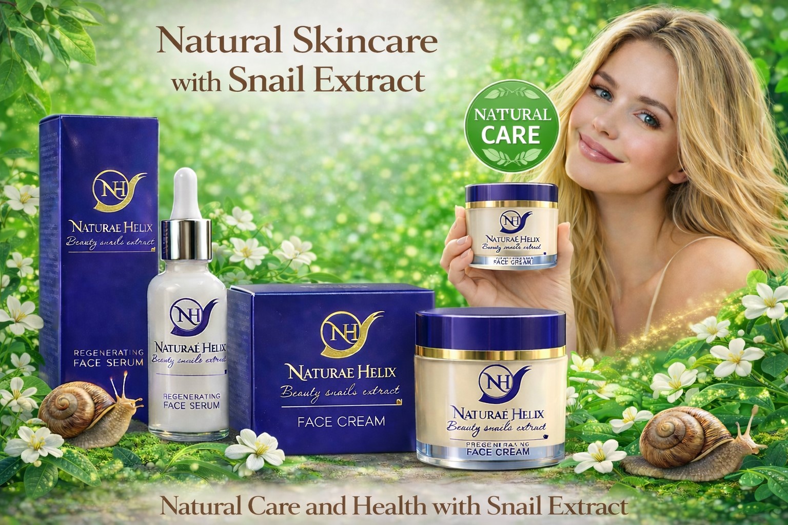 Naturae Helix snail mucin skincare set – natural face cream and serum for hydration, regeneration and anti-aging Naturae Helix snail mucin skincare set with face cream and serum – natural cosmetics for skin regeneration, hydration and anti-aging with snail extract