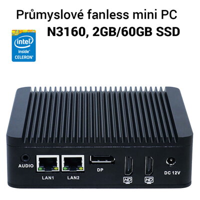 N5-N3710 průmyslové mini PC, 4GB RAM, 120GB SSD, fanless