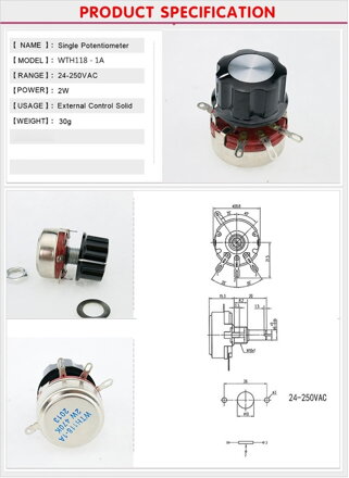 WH118-1A potenciometr 10K lineární Ohm XH2.54 3P