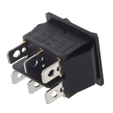 Kolébkový spínač KCD4, 2x zap/vyp/zap, 250 V/AC, 16 A, černá