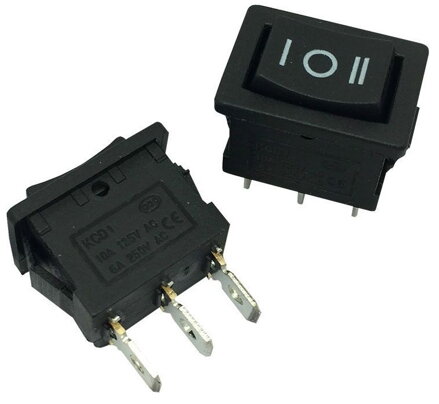 Kolébkový spínač KCD1, 2x zap/vyp/zap, 250V/AC, 6A, černá