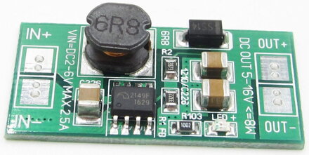 Miniaturní step-up měnič booster z 2V-6.5V na 9V