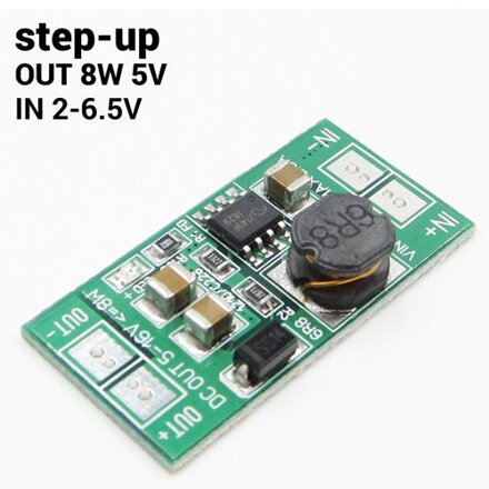 Miniaturní step-up měnič booster z 2V-6.5V na 5V