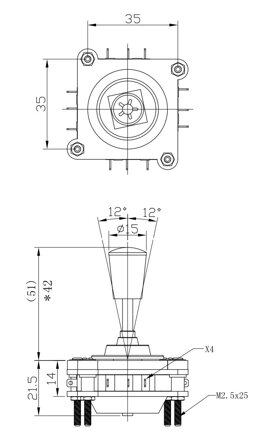 Spínač joystick 2osy 5A@250V IP65 V4-YQ-04R2G