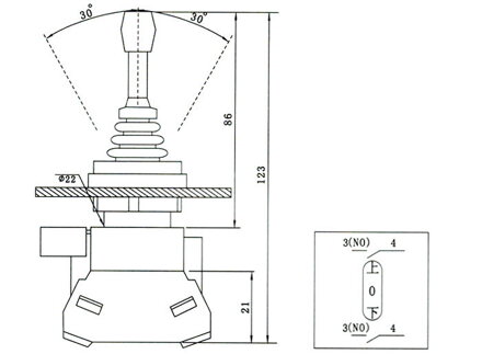 HKD-FW 1 osa 10A Spínač joystick s pákovým ovladačem MONOLEVER SWITCH