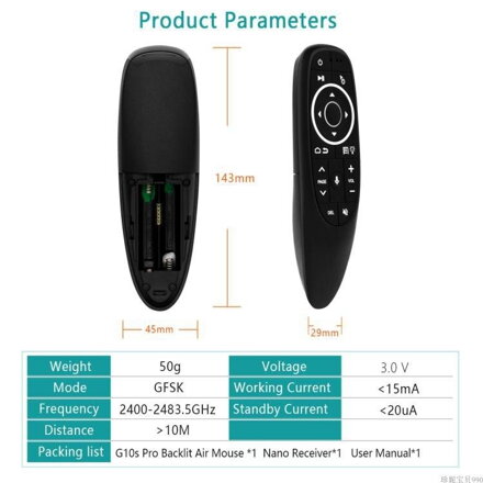 G10 voice air mouse univerzální dálkový ovladač 2.4GHz USB s gyroskopem