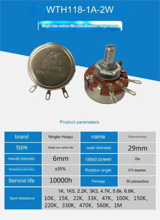 WH118-1A XH2.54 3P lineární potenciometr