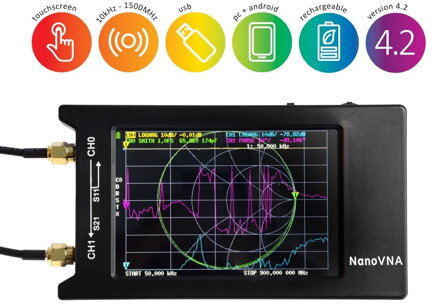 NanoVNA-H 4: 10kHz-1500MHz přenosný vektorový síťový analyzátor - sada 6ks