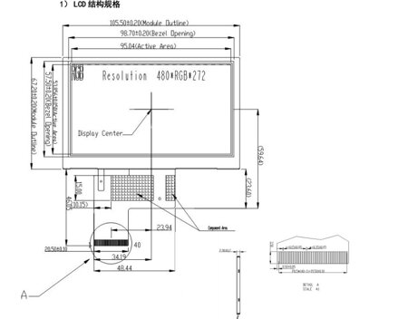 4.3" palcový TFT LCD displej 480x272 40pin