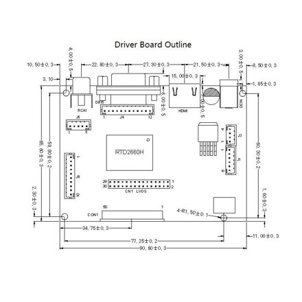 PCB800099 VGA-HDMI-TTL-50pin-LVDS ovládací deska pro TFT LCD displej
