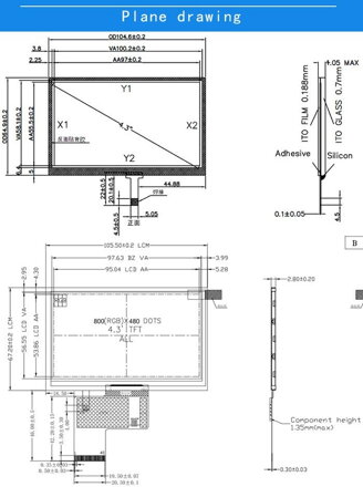 4.3" palcový TFT LCD displej 800x480 RT 40pin