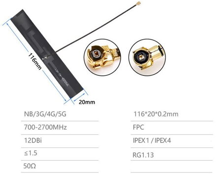 WR-010 4G CDMA LTE gsmNB-IOT3 12dBi interní FPC anténa